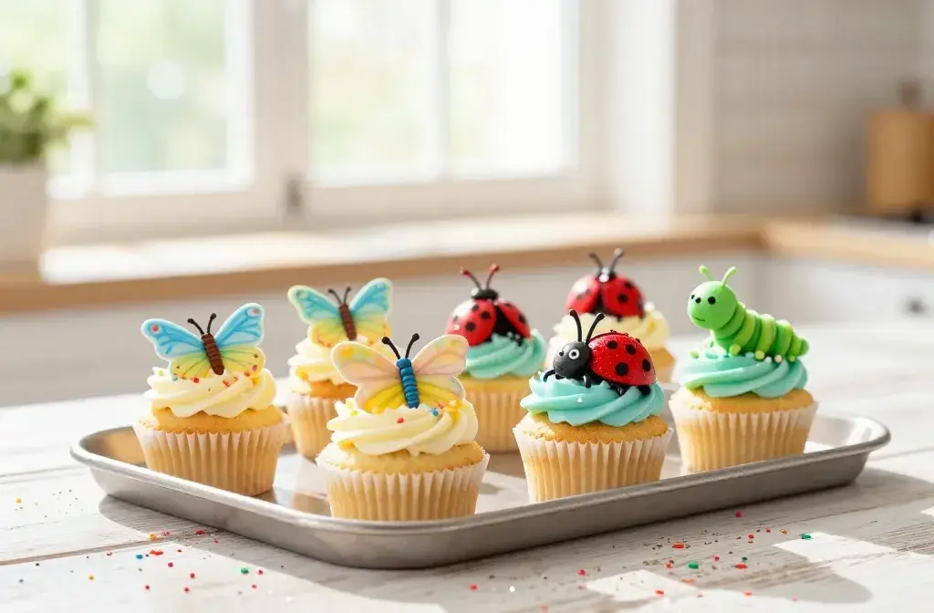 Bug-Themed Spring Cupcakes for Kids: Budding Buttercream Fun
