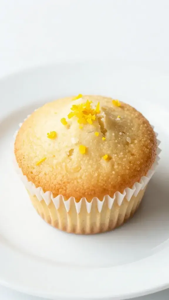 closeup of a single lemon zest cupcake on white plate