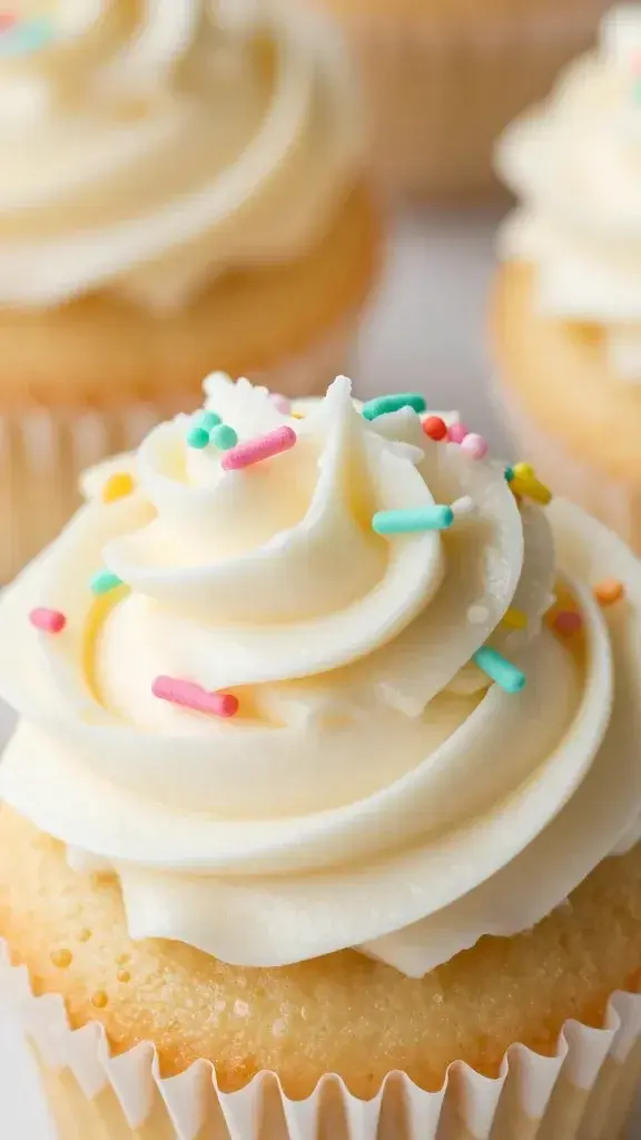 closeup of pastel ombre cupcake sprinkles on frosting