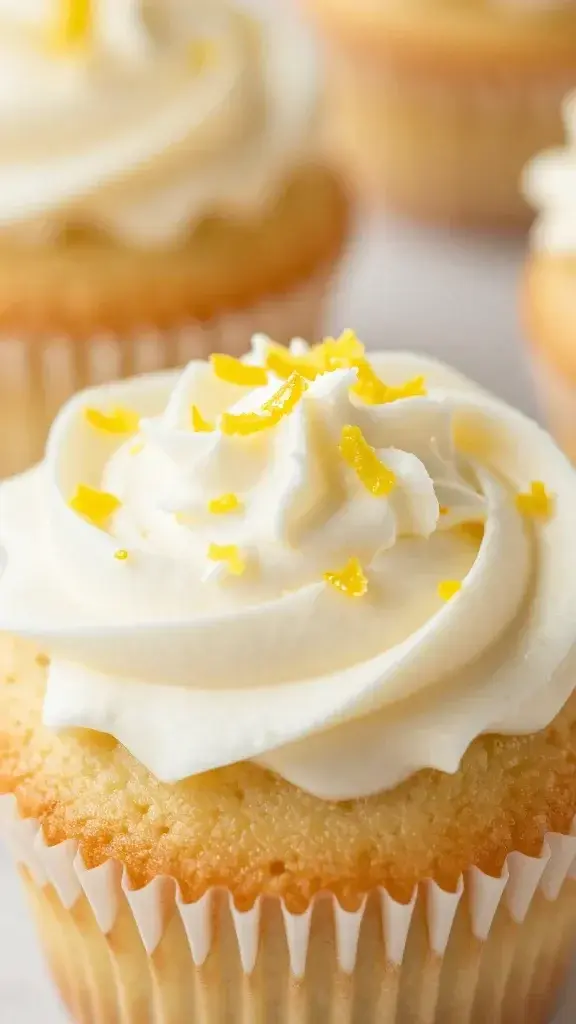 closeup of single cupcake with lemon zest sprinkle on top