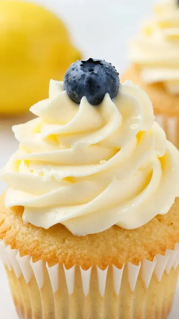 Close-up of Lemon Blueberry Spring Cupcake with Zest Frosting