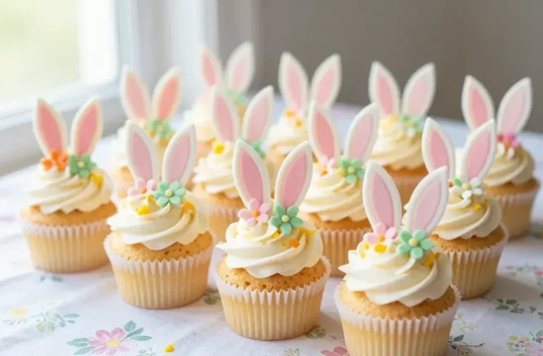 Bunny Easter Cupcakes with Floral Decor: Springtime Treats