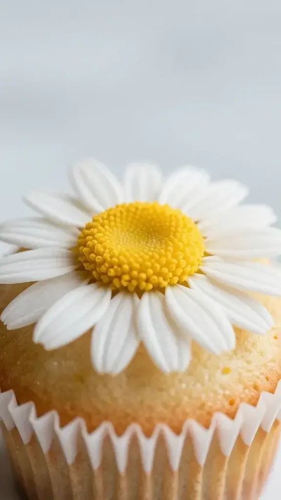 Focused shot of a single cupcake heightening daisy-centre detail