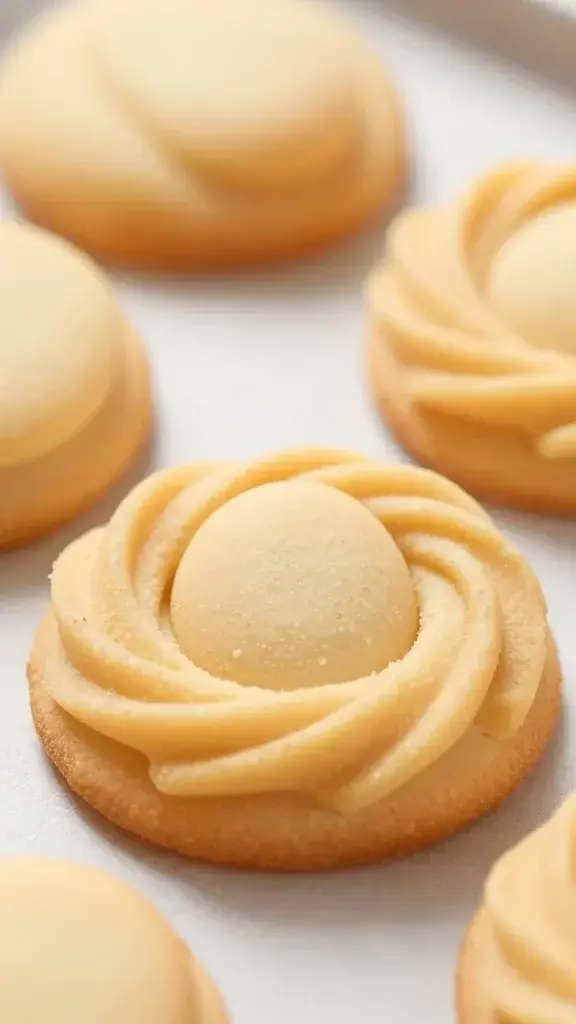 closeup of nest-shaped shortbread cookie with eggs, shallow depth of field