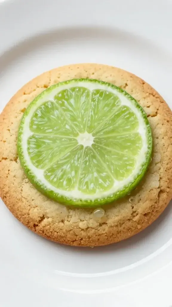 Closeup of a single Coconut Lime Spring Cookie on a white plate