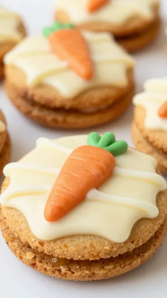 closeup carrot cake cookies with cream cheese drizzle glaze