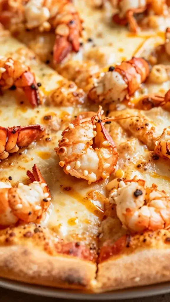 macro shot: lobster chunks on crisp pizza crust