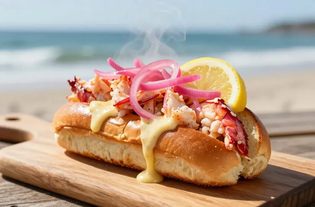 Garlic Aioli Lobster Roll with Pickled Onion: Sunshine in a Bun