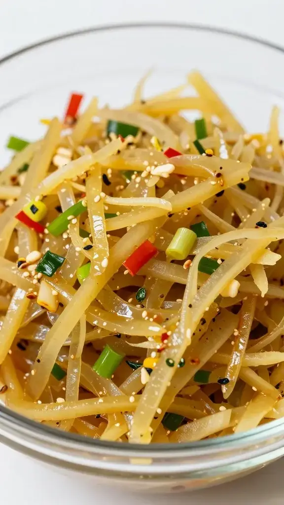 Close-up of vinegar slaw compacted in glass bowl