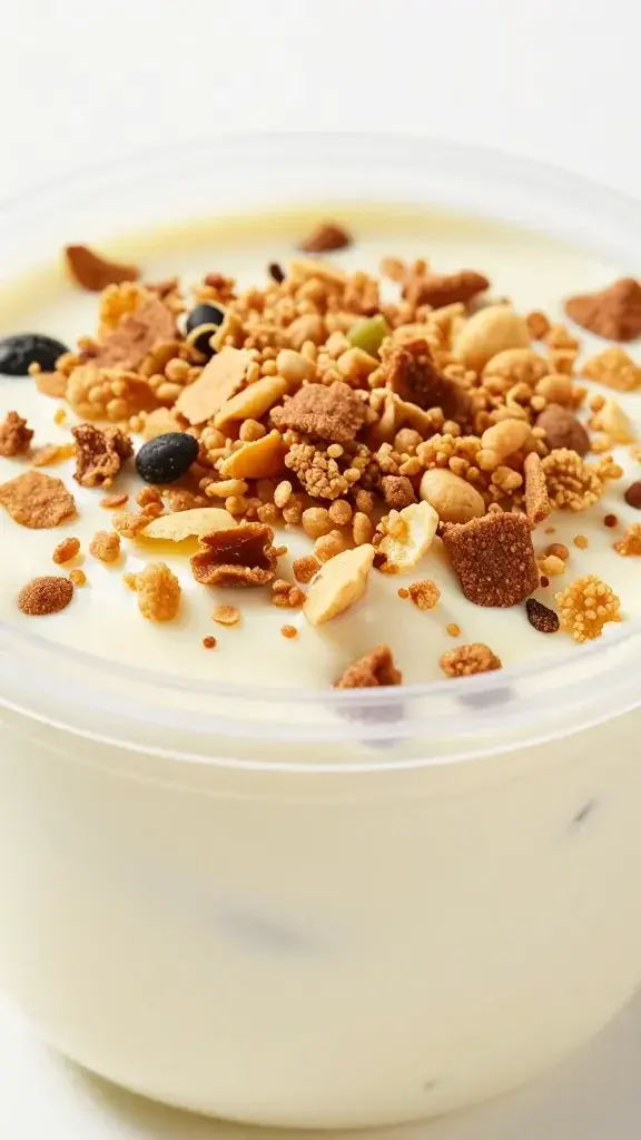 closeup of a single Mac Salad Cup with creamy filling and crunchy bits