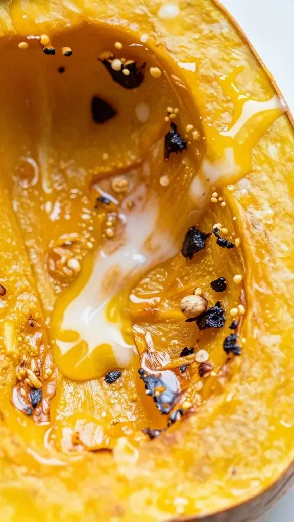 macro shot of charred yellow squash slice with lemon drizzle