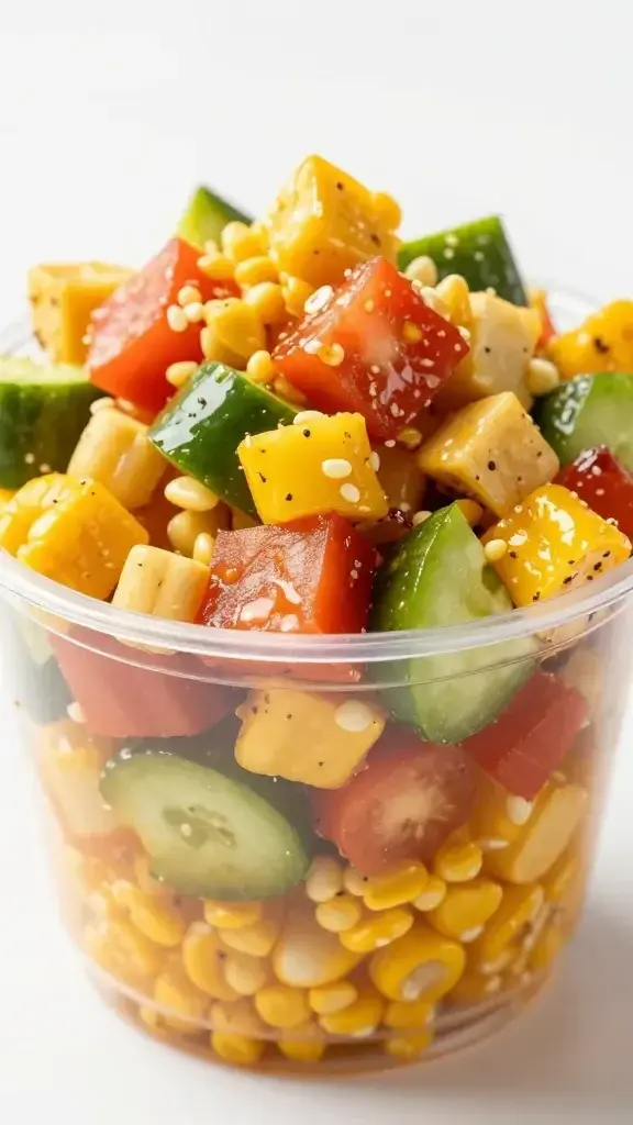 Closeup of a single Mexican Street Corn Salad Cup, glossy finish