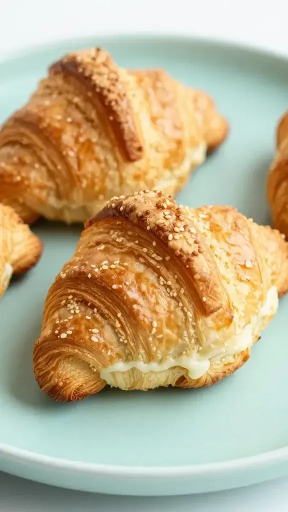 closeup of mini croissant sandwich on mint plate