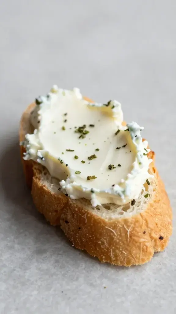Closeup of a single savory tea sandwich with cream cheese and herbs on a tiny crusted bread slice