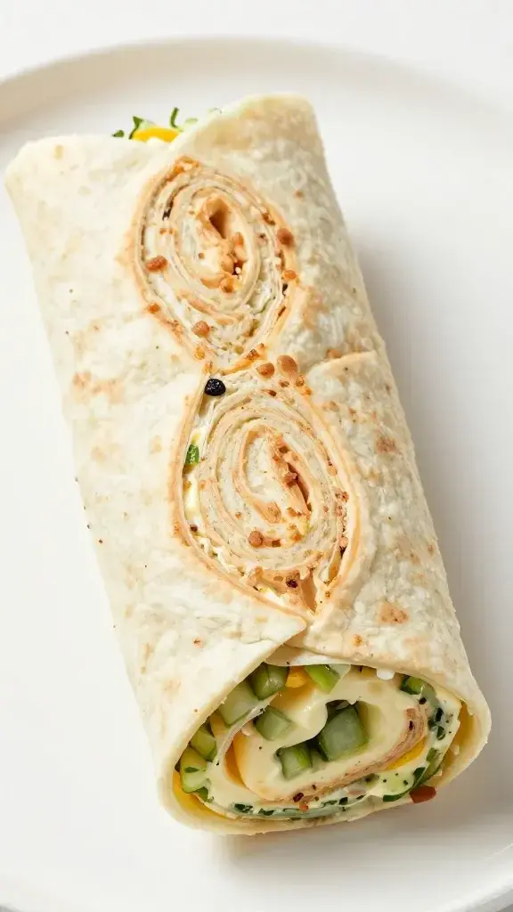 closeup of a single Veggie Cream Cheese Wrap Spiral on a white plate
