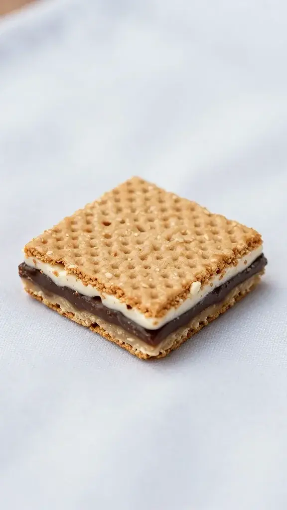 closeup of a single S’mores Dessert Bar square on picnic blanket