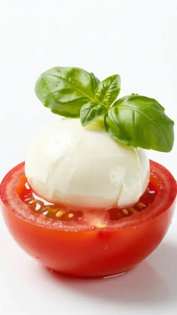 Macro shot of a single mozzarella-tomato basil bite on roll