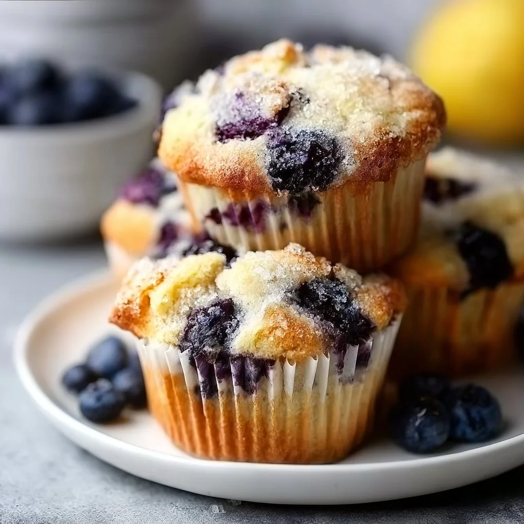 Freshly baked lemon blueberry muffins on a cooling rack
