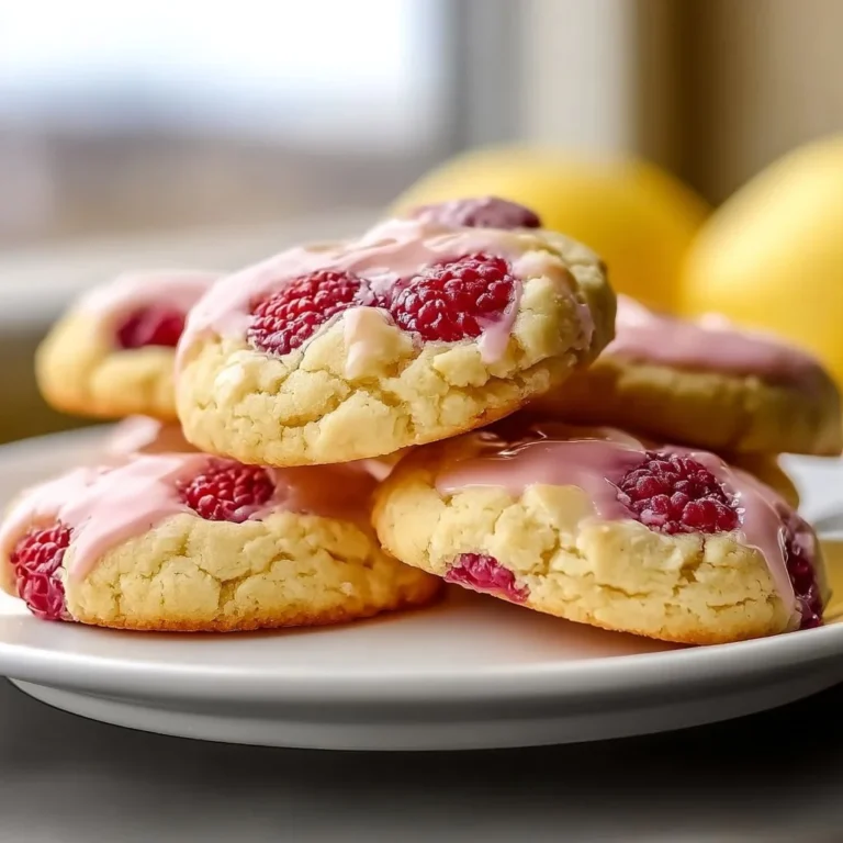 Freshly baked Lemon Raspberry Cookies on a plate with lemon slices and raspberries.