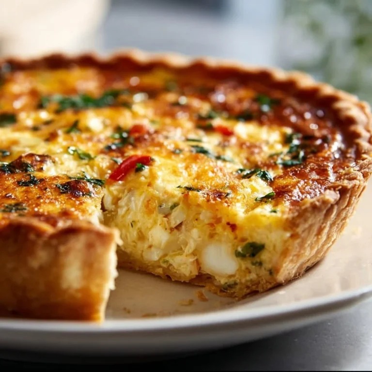 Martha Stewart's delicious crab quiche topped with fresh herbs.