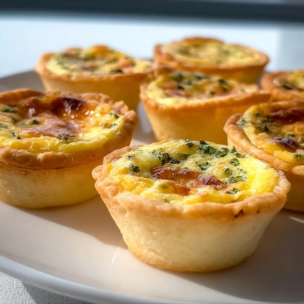 Homemade mini quiche served on a platter, perfect for brunch.
