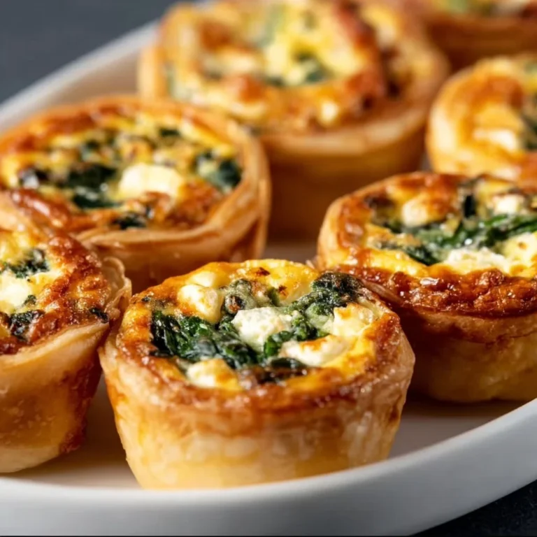 Mini spinach feta quiches served on a platter