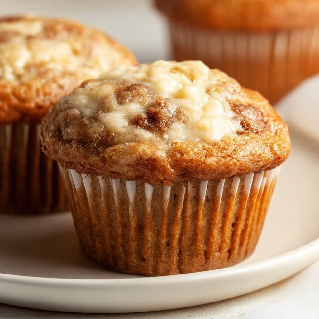 Moist banana cream cheese muffins fresh out of the oven