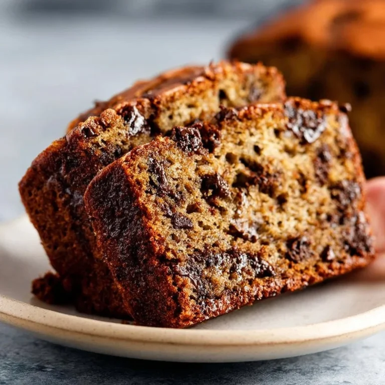 Delicious moist chocolate chip banana bread loaf cooling on a rack