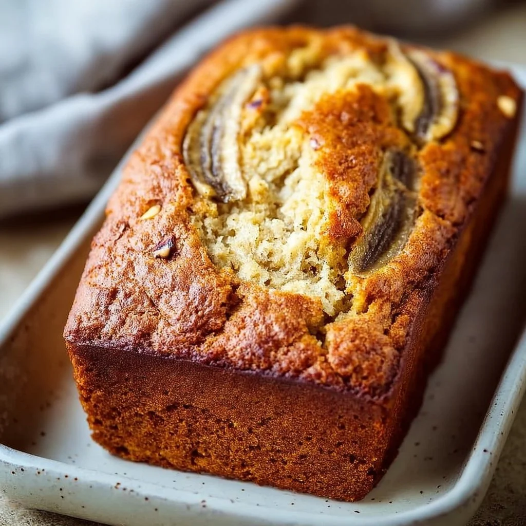 Homemade nutty almond flour banana bread sliced on a wooden board