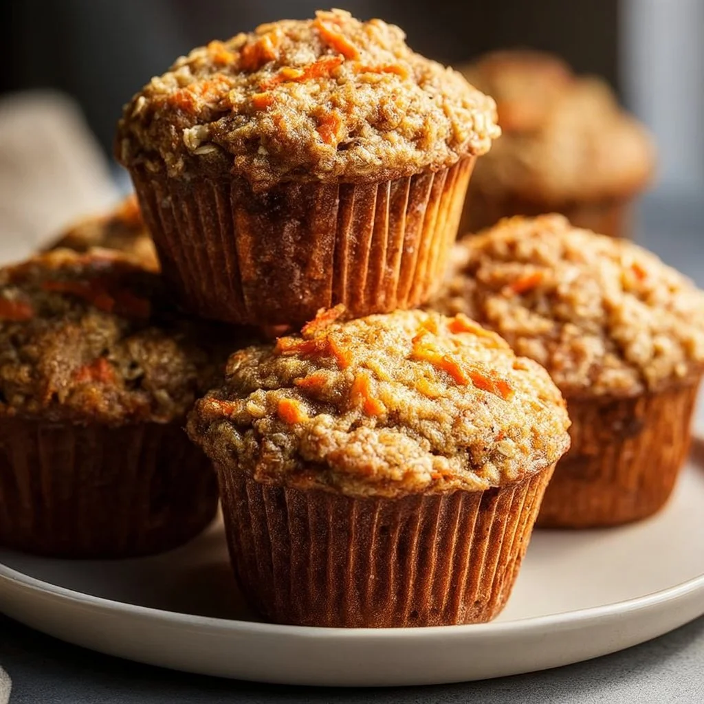 One-bowl healthy oatmeal carrot muffins baked golden brown