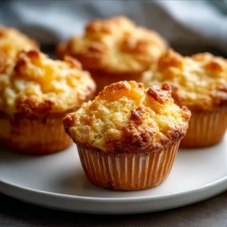 Freshly baked Peach Cottage Cheese Muffins on a rustic wooden table