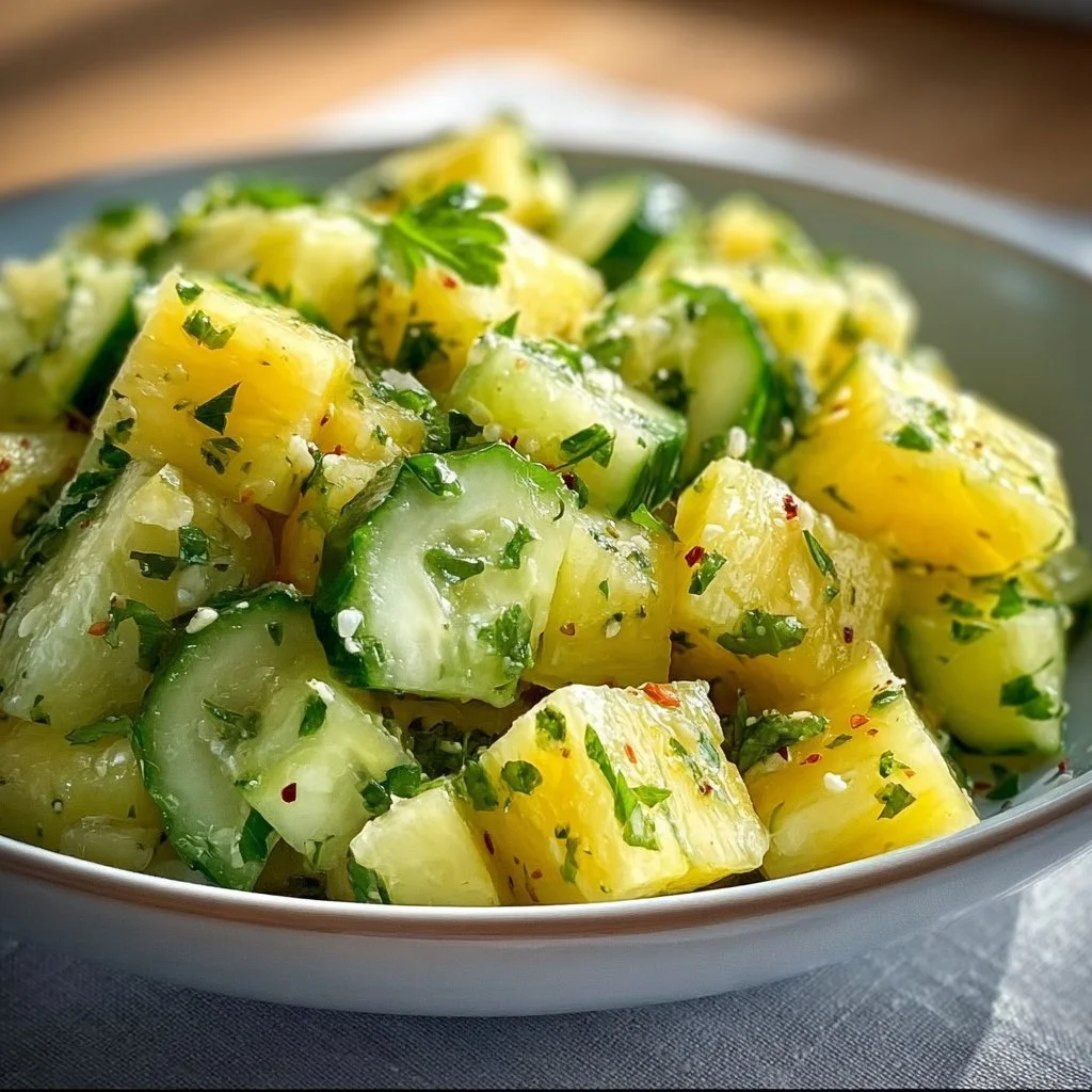 Colorful Pineapple Cucumber Salad with fresh ingredients in a bowl.