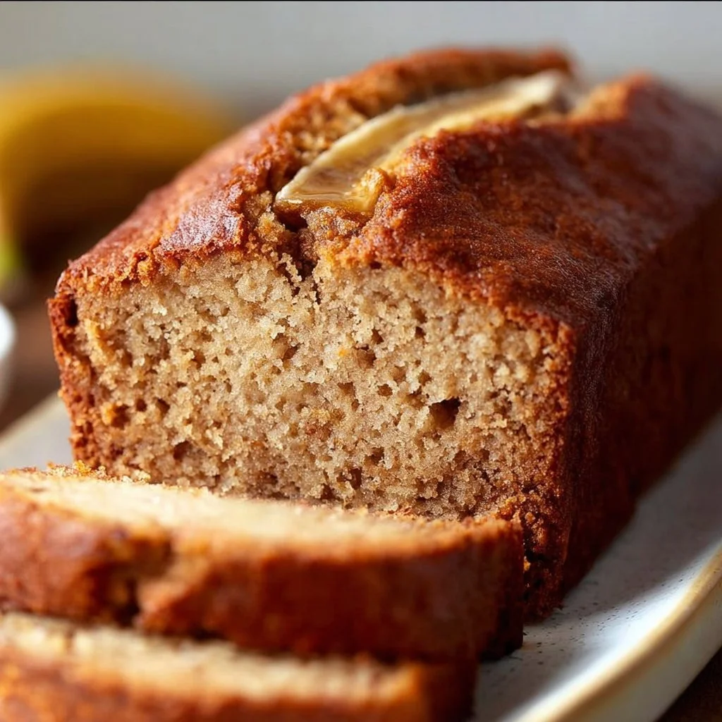 Quick low-calorie banana bread with ripe bananas and healthy ingredients.