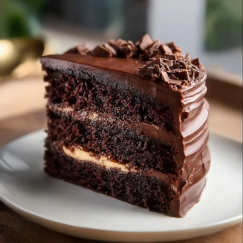 Delicious rich chocolate birthday cake topped with chocolate frosting