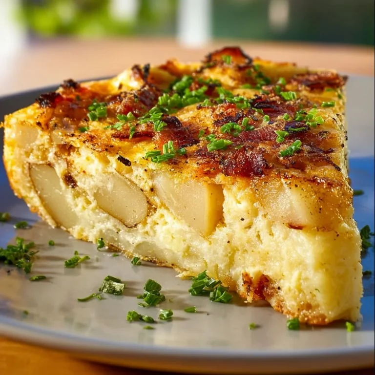 Smashed potato crusted quiche fresh out of the oven, garnished and served.