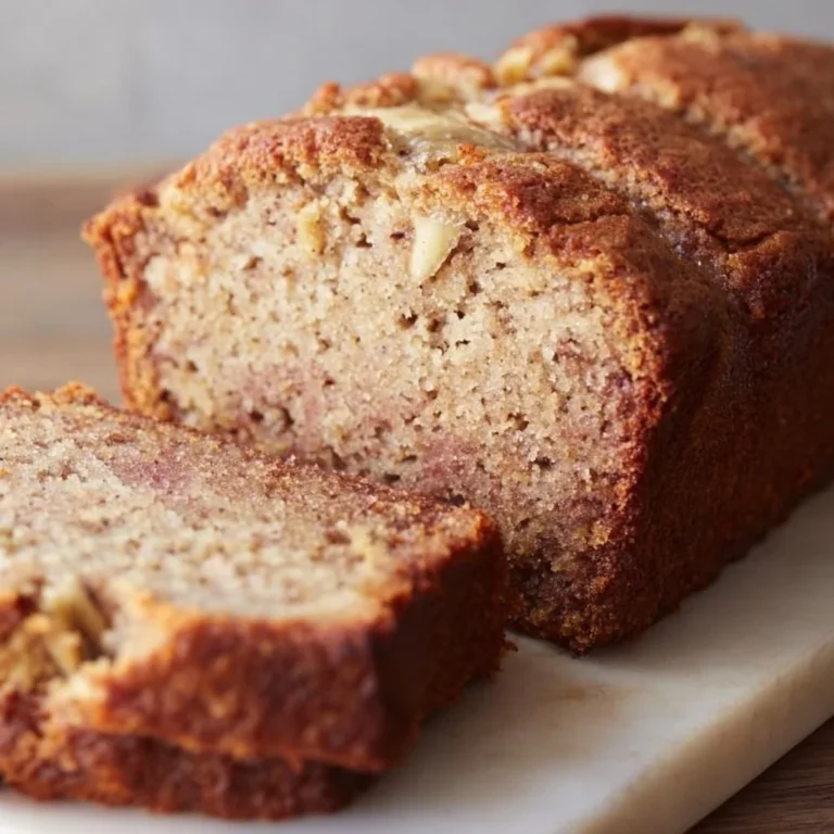 Deliciously baked sourdough banana bread with slices on a wooden board.