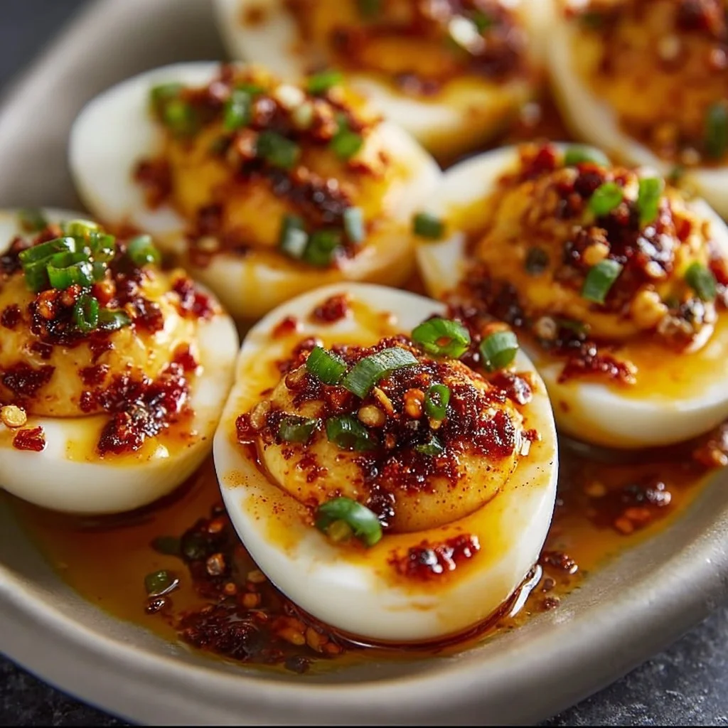 Spicy Chili Garlic Deviled Eggs