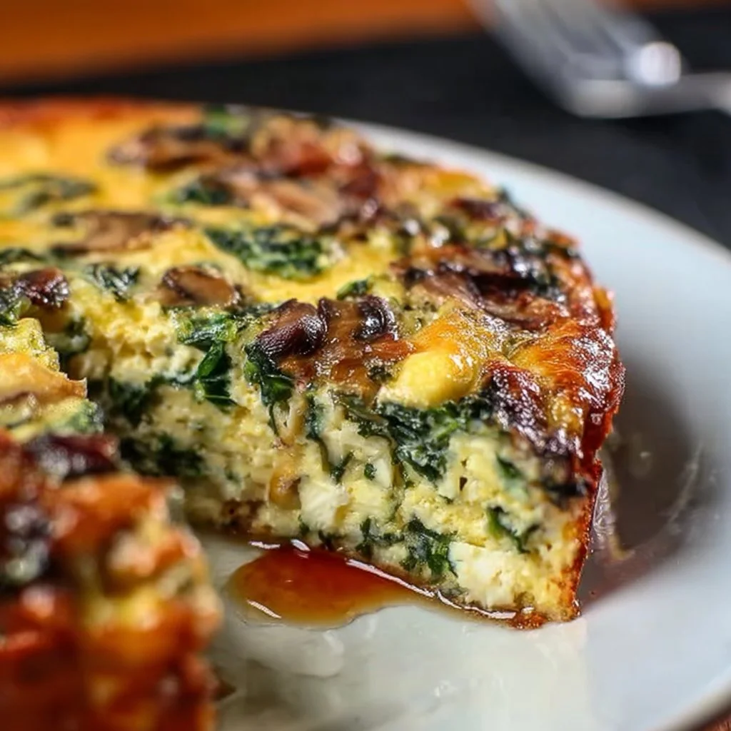 Spinach Mushroom and Feta Crustless Quiche