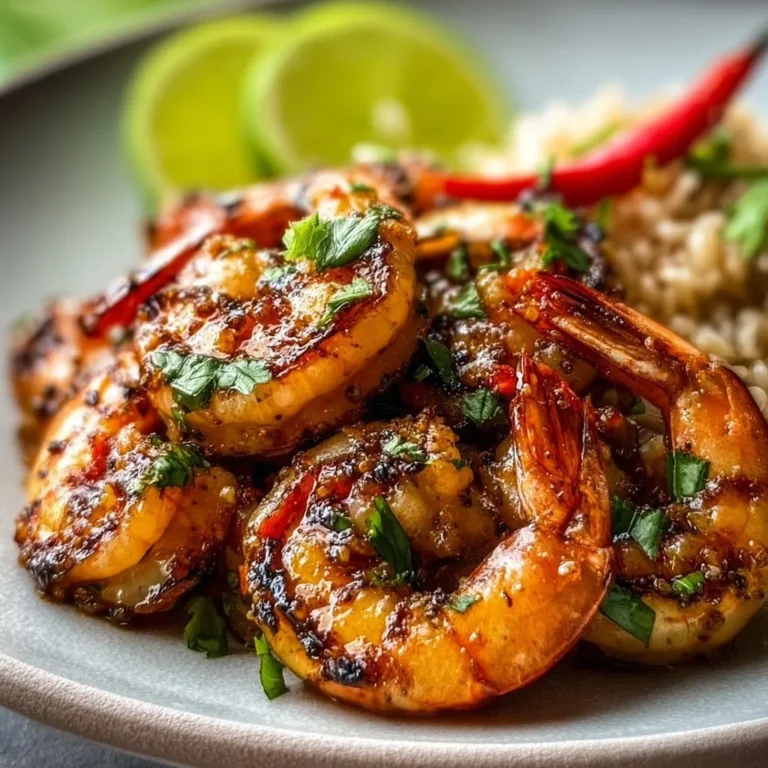 Spicy Thai Chili Lemongrass Grilled Shrimp served on a platter