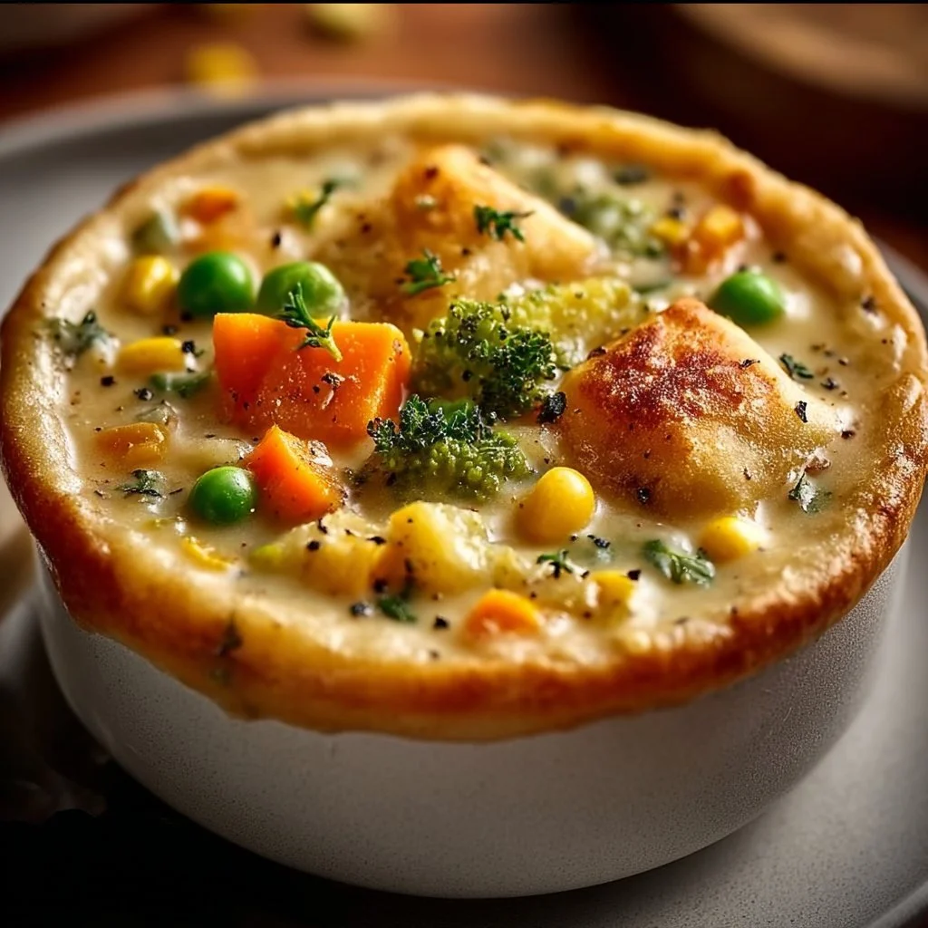 Delicious Veggie Pot Pie Soup with fresh vegetables and creamy broth