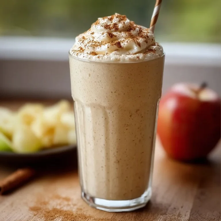 Delicious apple pie smoothie with apple slices and cinnamon on top