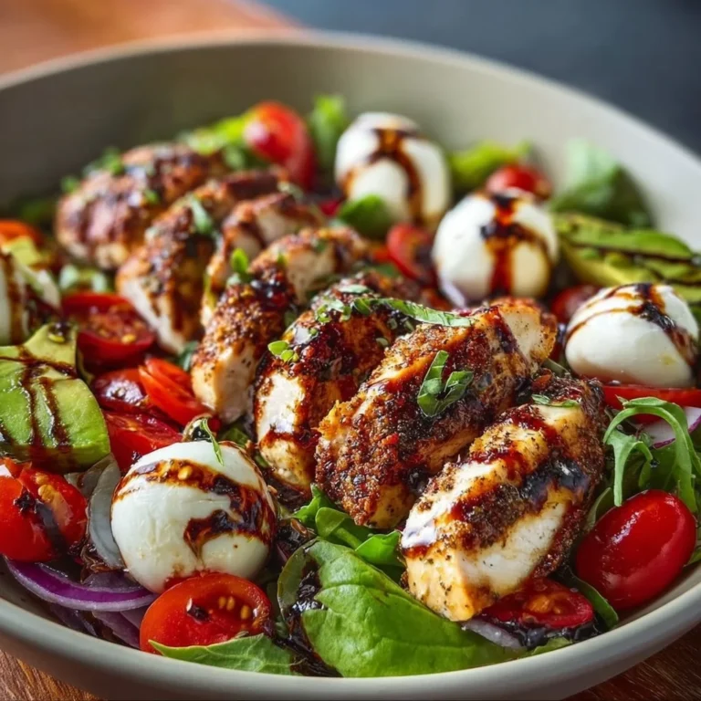 Baked marinated chicken salad with mozzarella and balsamic vinaigrette