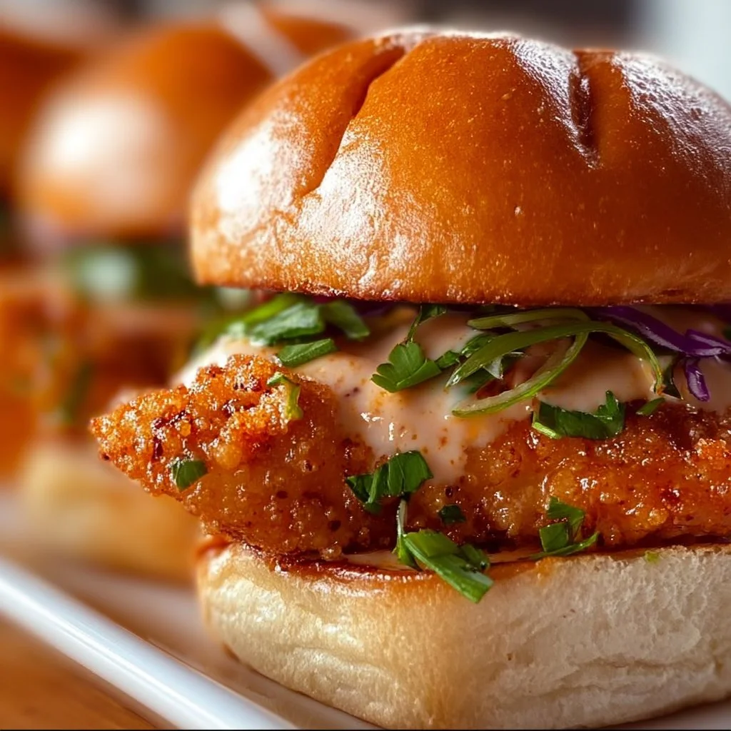 Bang Bang Chicken Sliders served on a platter