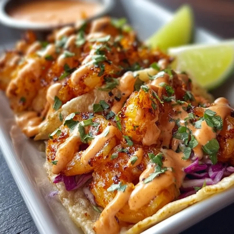 Delicious Bang Bang Shrimp Tacos garnished with fresh ingredients