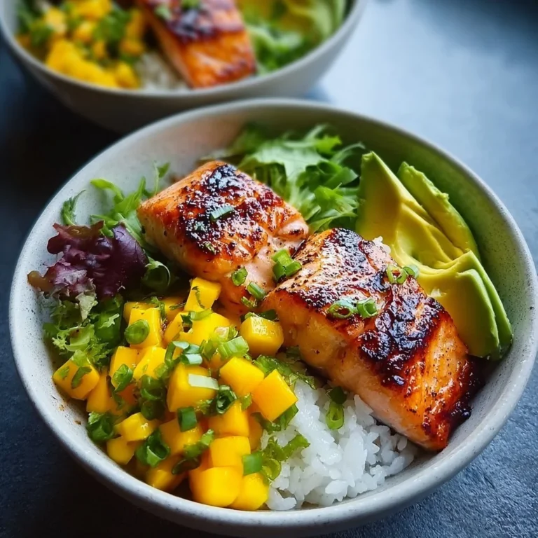 BBQ Salmon Bowls with vibrant mango avocado salsa