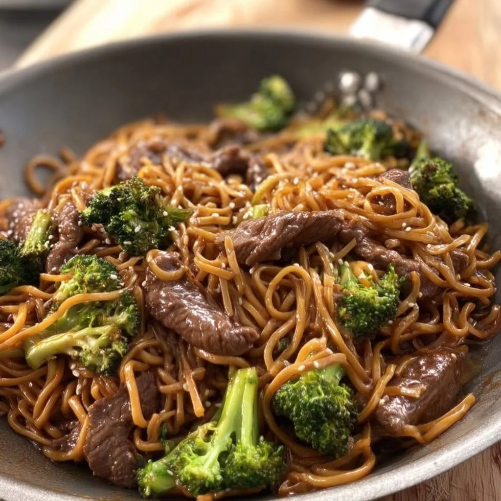 Delicious Beef and Broccoli Lo Mein noodles with tender beef and fresh veggies