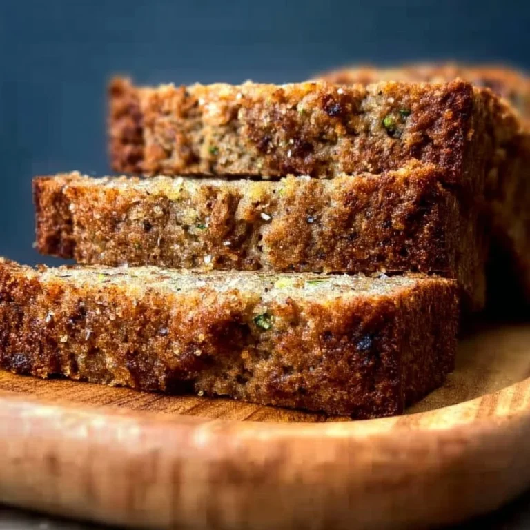 Homemade zucchini bread sliced on a wooden board