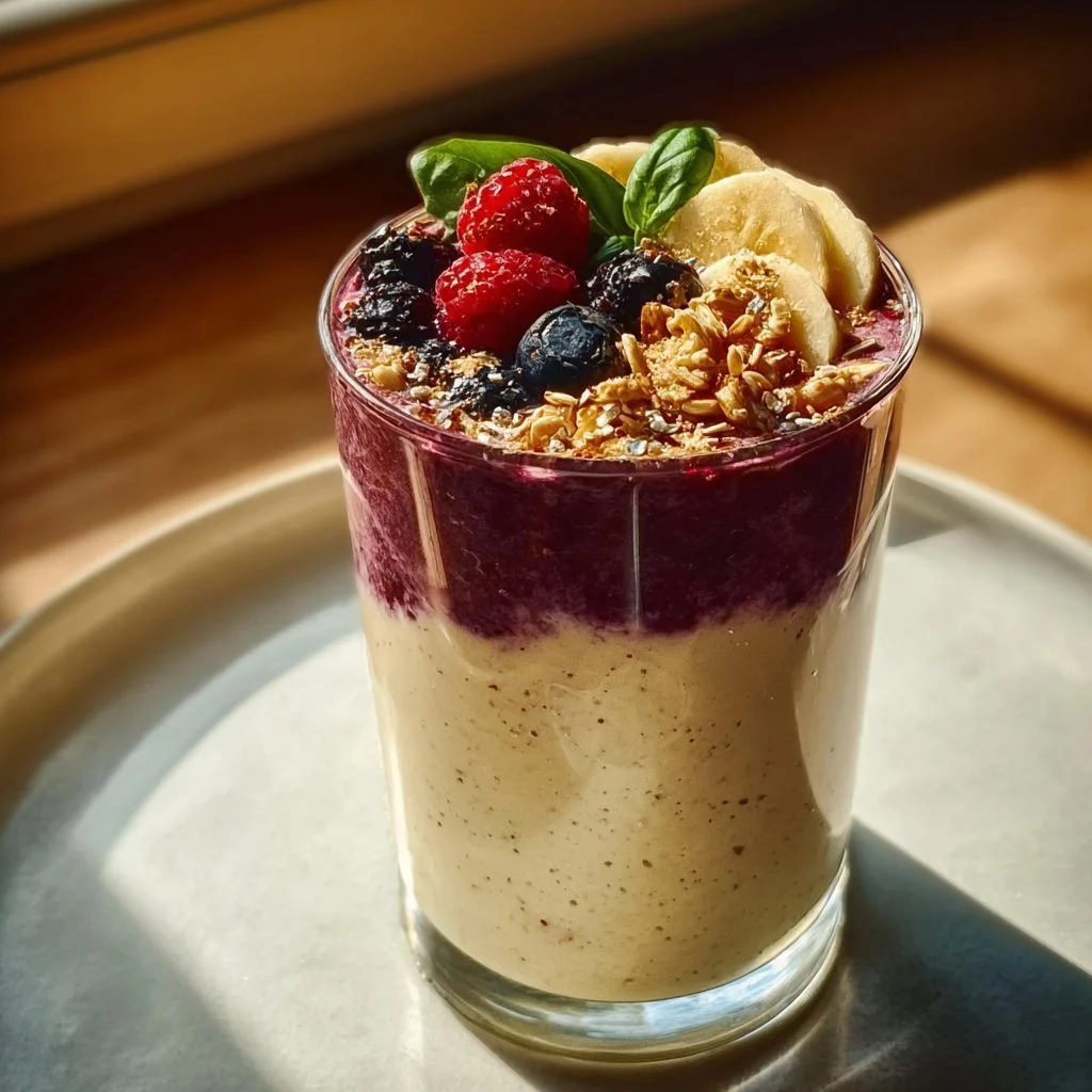 Healthy breakfast smoothie with fruits and greens in a glass
