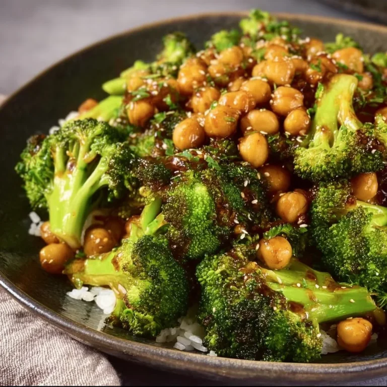 Colorful broccoli stir fry with chickpeas and vegetables in a pan