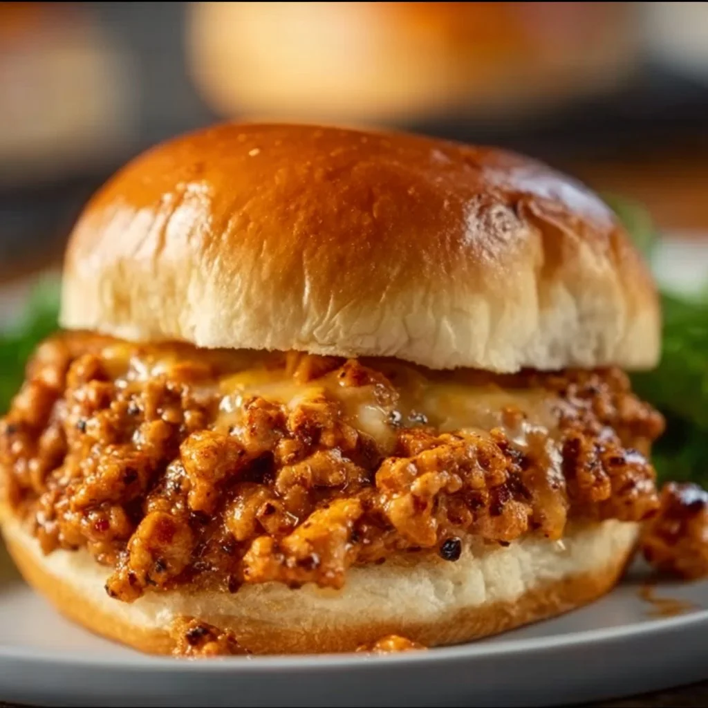 Cajun Chicken Sloppy Joes served on a plate with colorful toppings